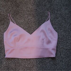 Light Purple Satin V-Neck Spaghetti Strap Crop Top